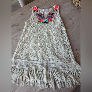 Anthropologie Mermaid Crocheted Dress with Floral Embroidery